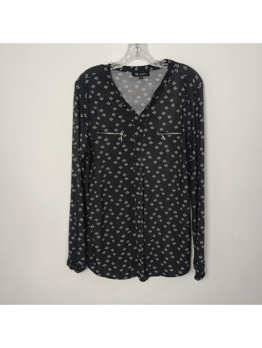 Lily Morgan Black Floral Long Sleeve Blouse Women’s Large
